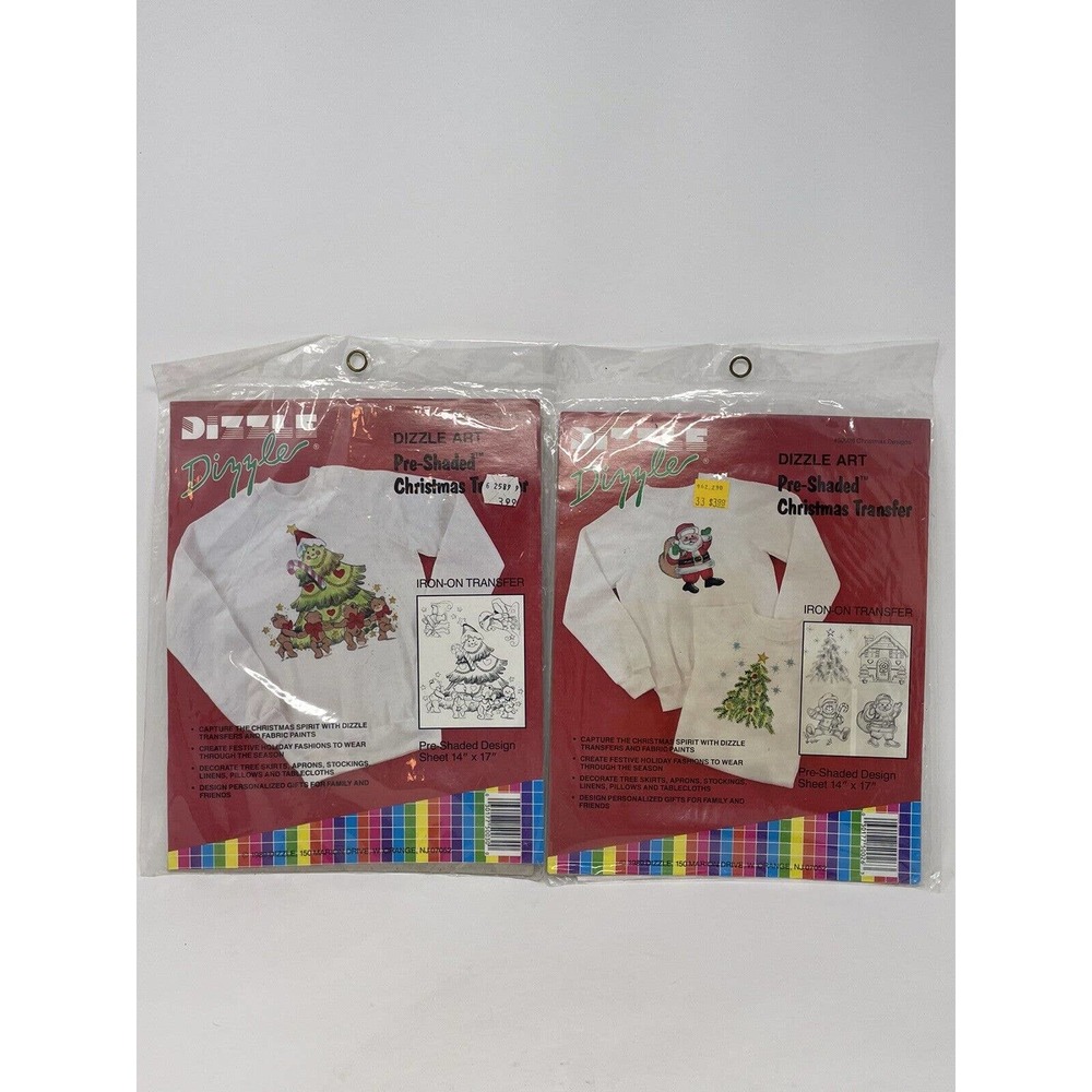 Two NEW 1989 Dizzle ART Pre-Shaded Christmas Transfer #50030 & #50026 Iron On